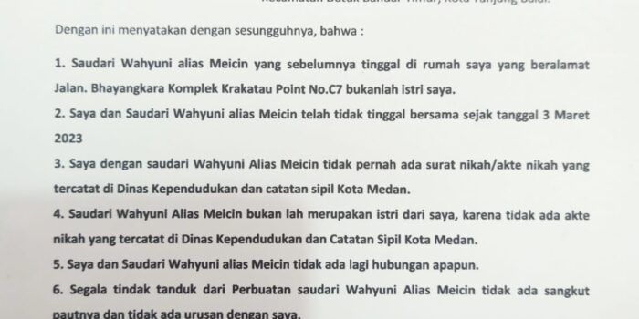 Franky Nyatakan Putus Hubungan dengan Wahyuni Alias Meicin