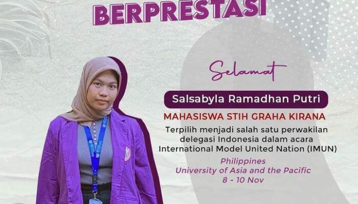 Mahasiswi STIH Graha Kirana Salsabyla Ramadhan Terpilih Ikuti IMUN Conference 2023 di Philipina