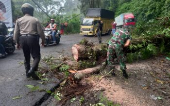 Gerak Cepat Kodim 0205/TK dan Polres Tanah Karo Bersihkan Material Longsor yang menutupi Jalan Lintas Medan – Berastagi