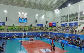 Pertandingan Medan Falcons melawan Jakarta Electric PLN pada laga Proliga 2026 di GOR Sumut Sport Center Medan