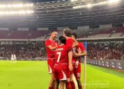 Ole Romeny merayakan gol saat Timnas Indonesia menghadapi Oman di Stadion Gelora Bung Karno.