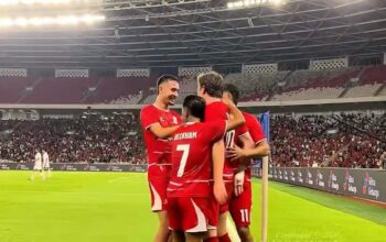 Ole Romeny merayakan gol saat Timnas Indonesia menghadapi Oman di Stadion Gelora Bung Karno.